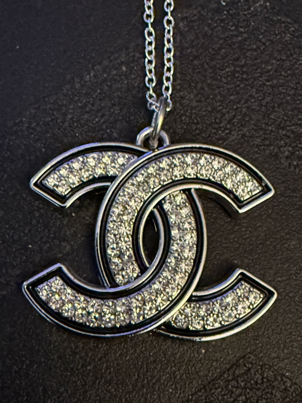 Crystal-Embellished Silver Double C Pendant Necklace